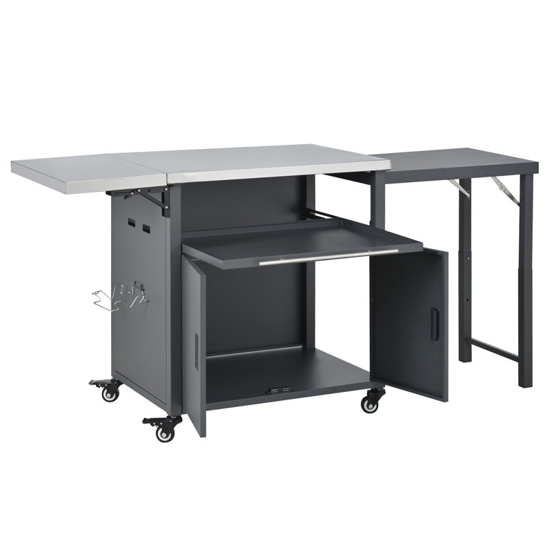 Chariot de barbecue pliable pour l'extérieur, Gris