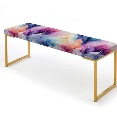 Colorful Watercolor Ikat Mirage - Abstract Upholstered Gold Bench