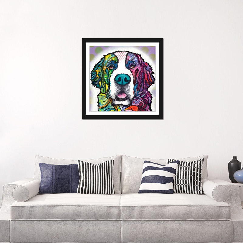 « saint bernard », impression sur toile, Papier d'art encadré noir, Blanc, H 24 po x l 24 po x P 1 po