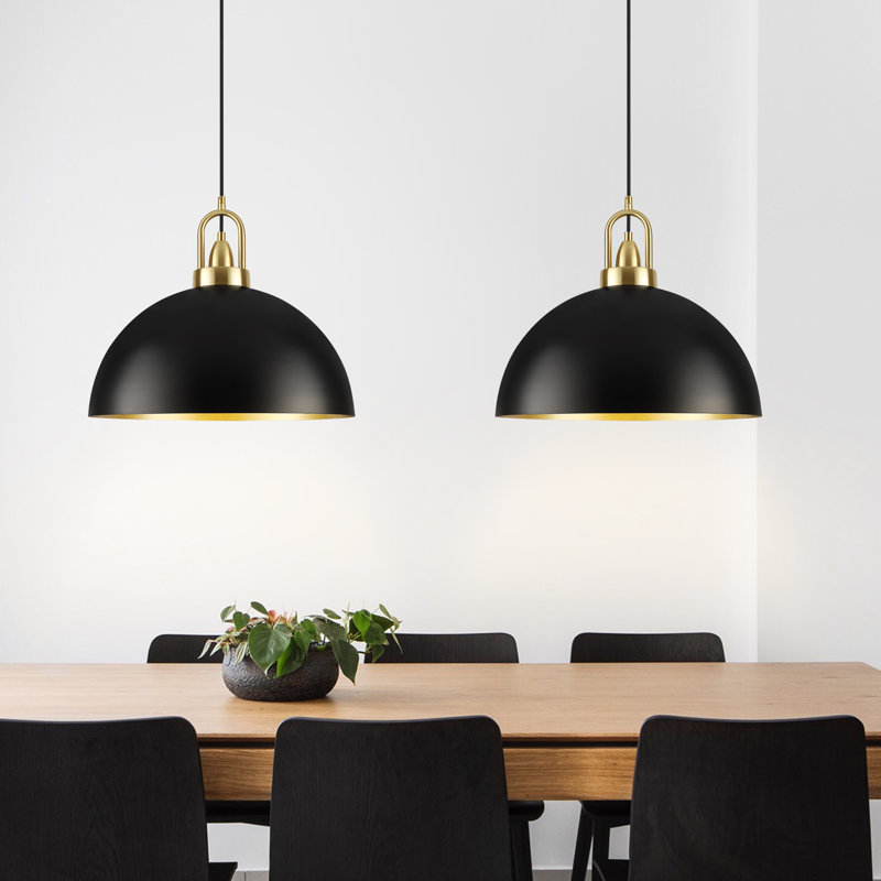 Luminaire suspendu pour dôme de cuisine moderne à 2 lumières 15,75 "à dôme industriel noir, L 15,75 po moyen