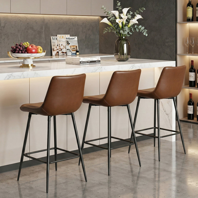 Ensemble de 3 tabourets de bar et de comptoir revêtus de similicuir, Noyer