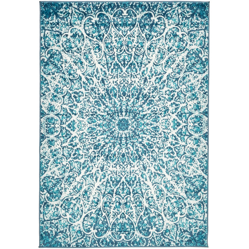 Affleck Abstract Area Rug, Turquoise, Rectangle 3'3" x 5'3"