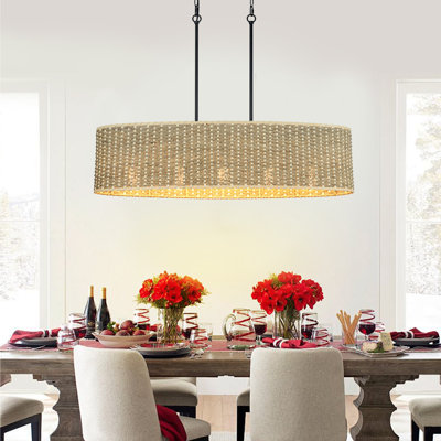 Luminaire suspendu en rotin 5 lumières à intensité variable pour îlot de cuisine Amissa
