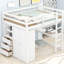 Lit mezzanine double en bois pleine grandeur avec garde-robe, bureau, tablettes et tiroirs intégrés-704106379