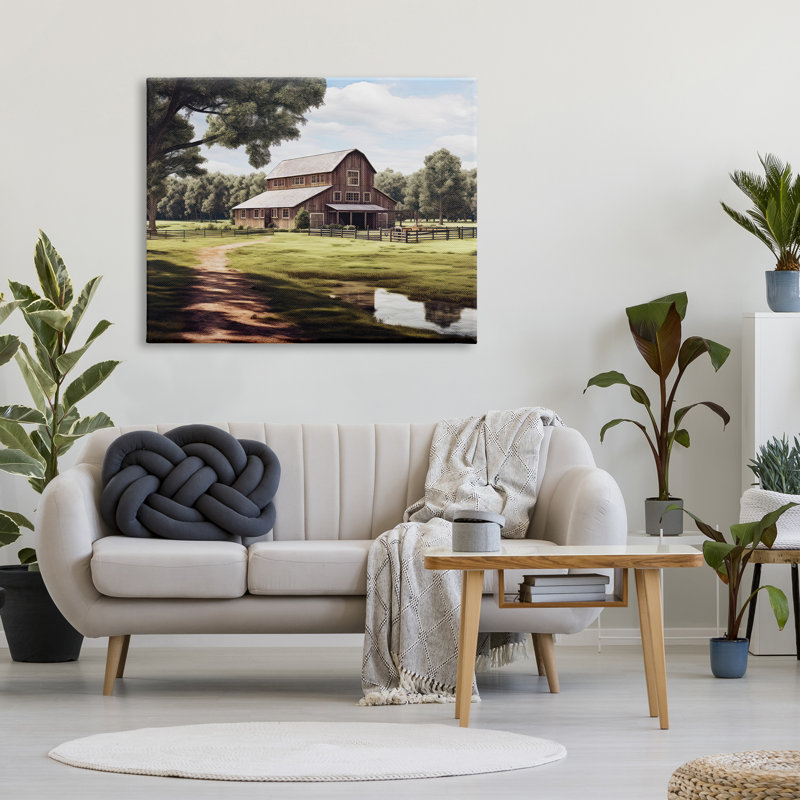 Farmhouse Barn & Stream sur toile par Ray Powers, H 36 po x l 48 po x P 1,5 po