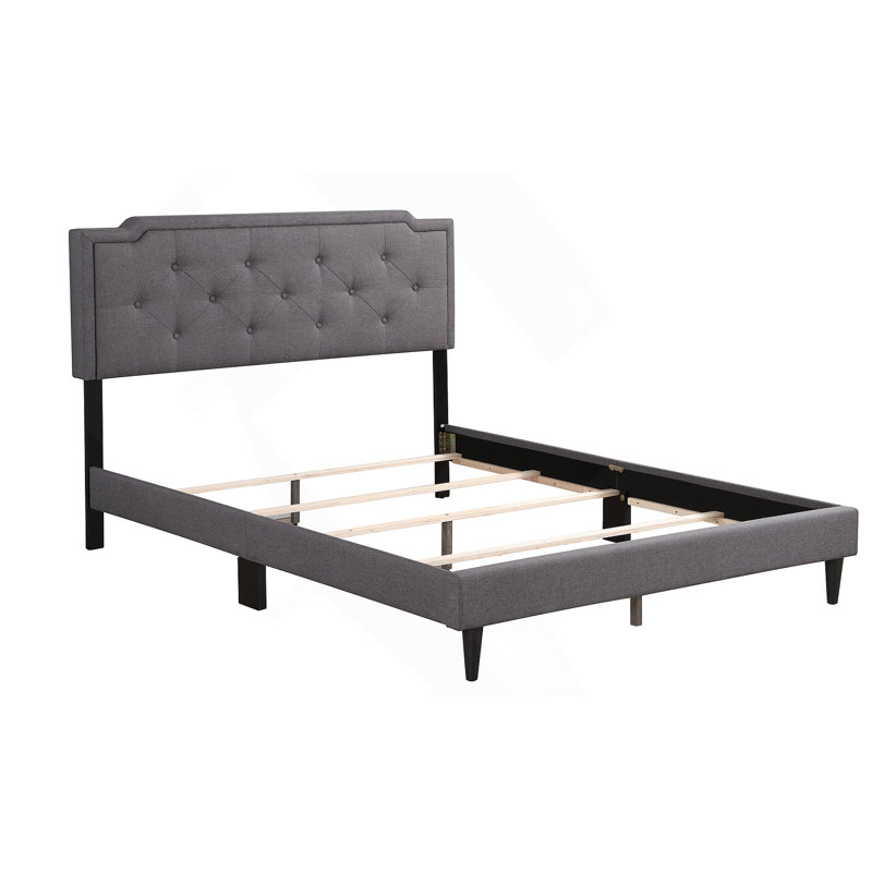 Upholstered Bed Frame With Button Tufted Headboard, Gray, Queen