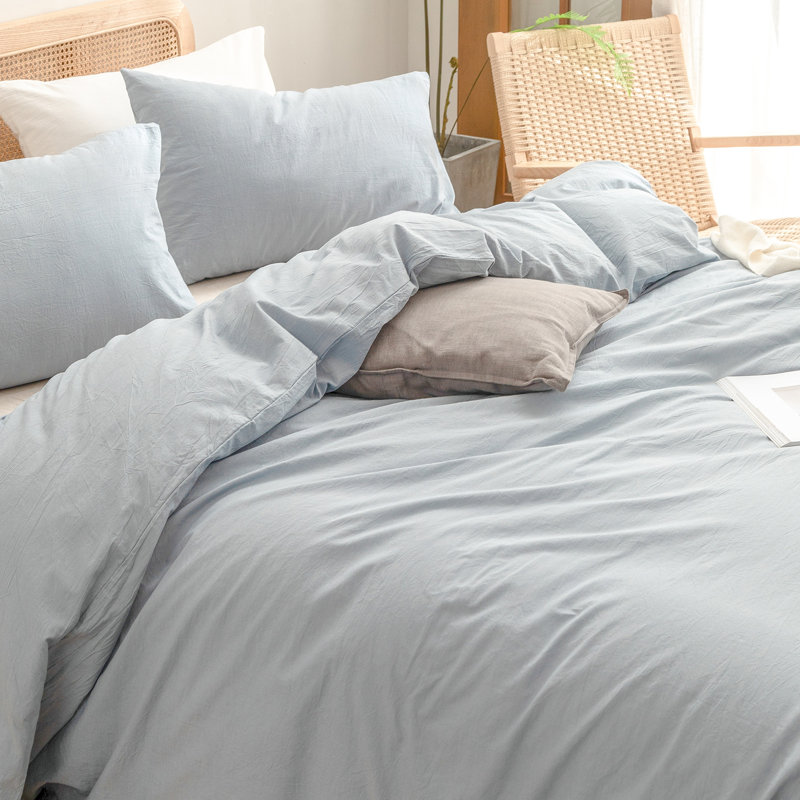 BESTOUCH Duvet Cover Set 100% Washed Cotton Linen Feel Lightweight, Super Queen Duvet Cover + 2 Queen Pillowcases