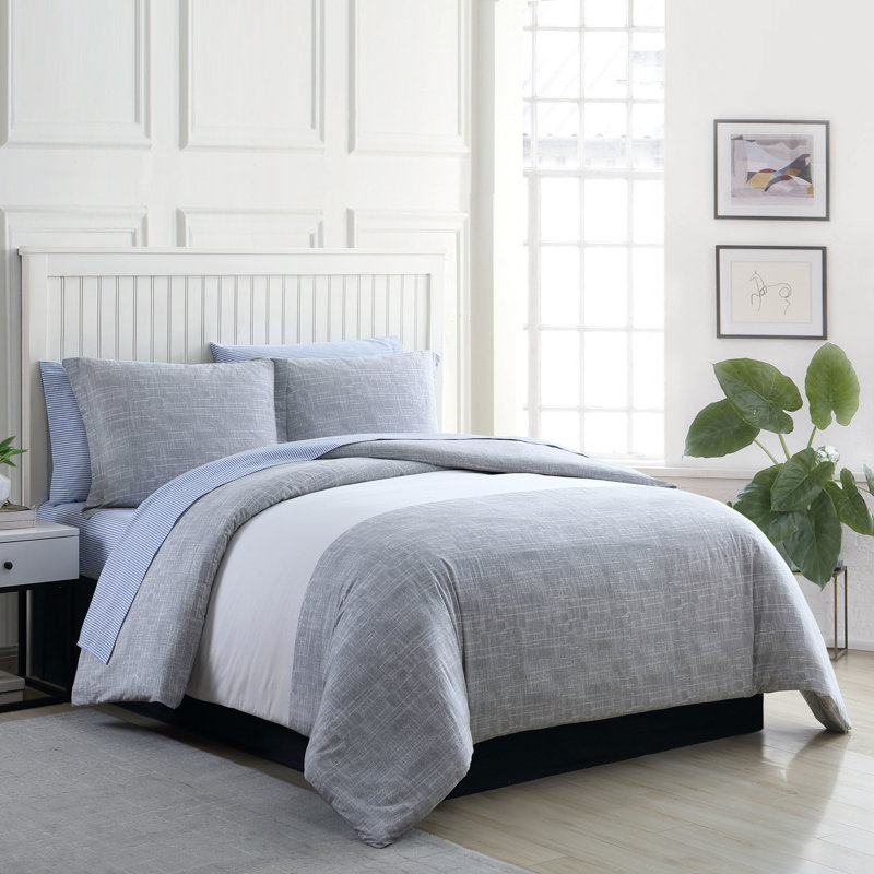 Connery Twin Gray Cotton Striped Duvet Cover Set