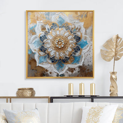 «Blue and Gold Mandala I» sur toile