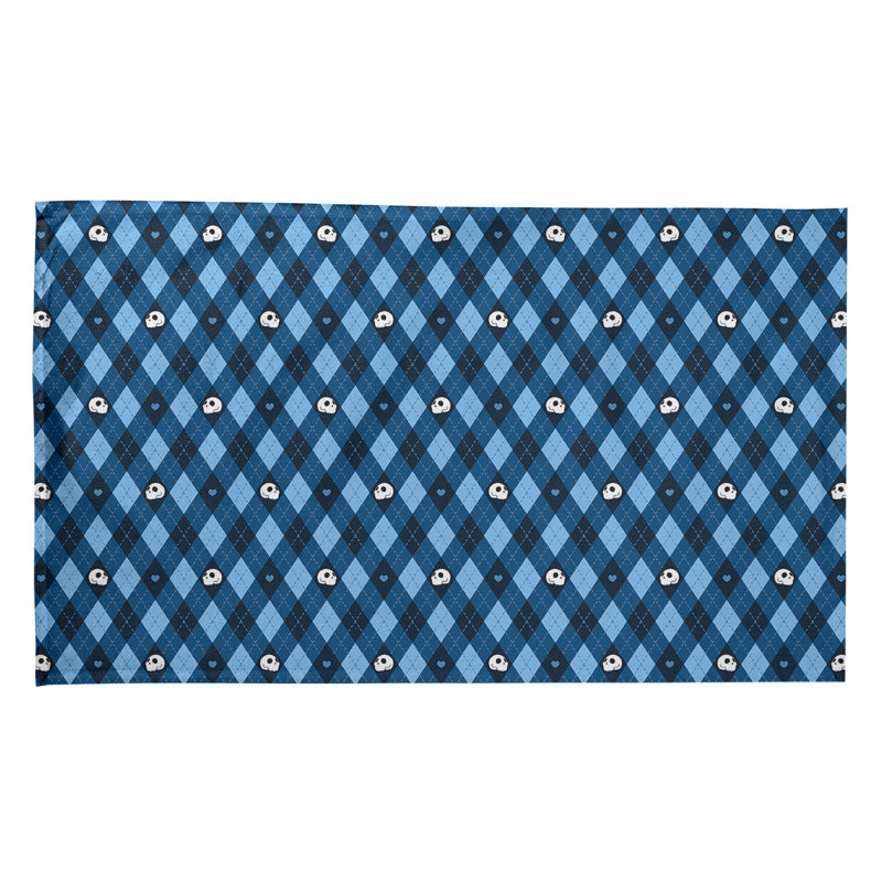 Serviette à thé à motif argyle crânes, Sergé de coton, Bleu