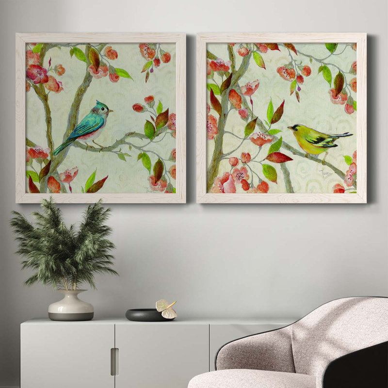 Song of Spring Blue Af après-midi, ensemble de 2 peintures sur toile encadrées, H 31,5 po x l 63 po x P 1,5 po, Cadre blanc