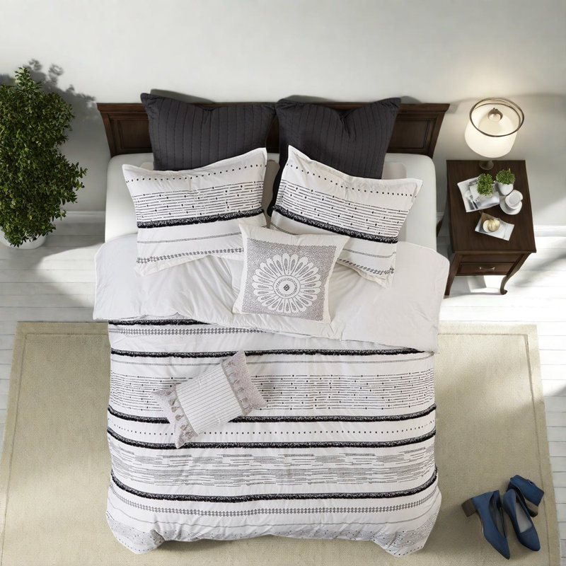 Ensemble de literie contemporain en coton, style bohème, très grand / très grand californien pour la maison
