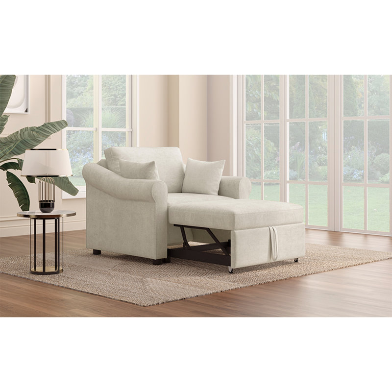 Fauteuil convertible en chenille avec dossier réglable, chaise longue 3 en 1 se transformant en lit, lit simple pour le salon, beige