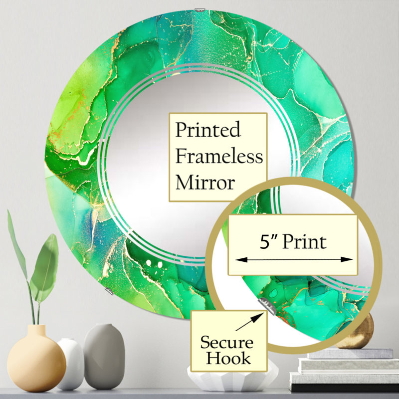 Art liquide vert et bleu - Miroir mural moderne rond, 24 po x 24 po