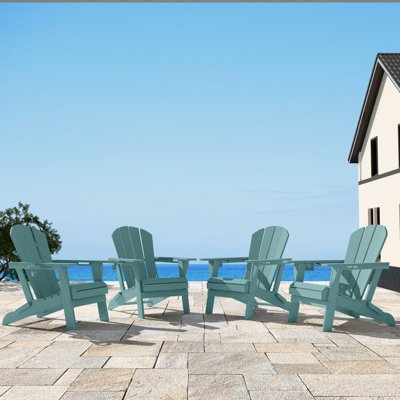  Chaise Adirondack en PEHD toutes saisons pliable avec porte-gobelet (ensemble de 4, bleu Aruba)