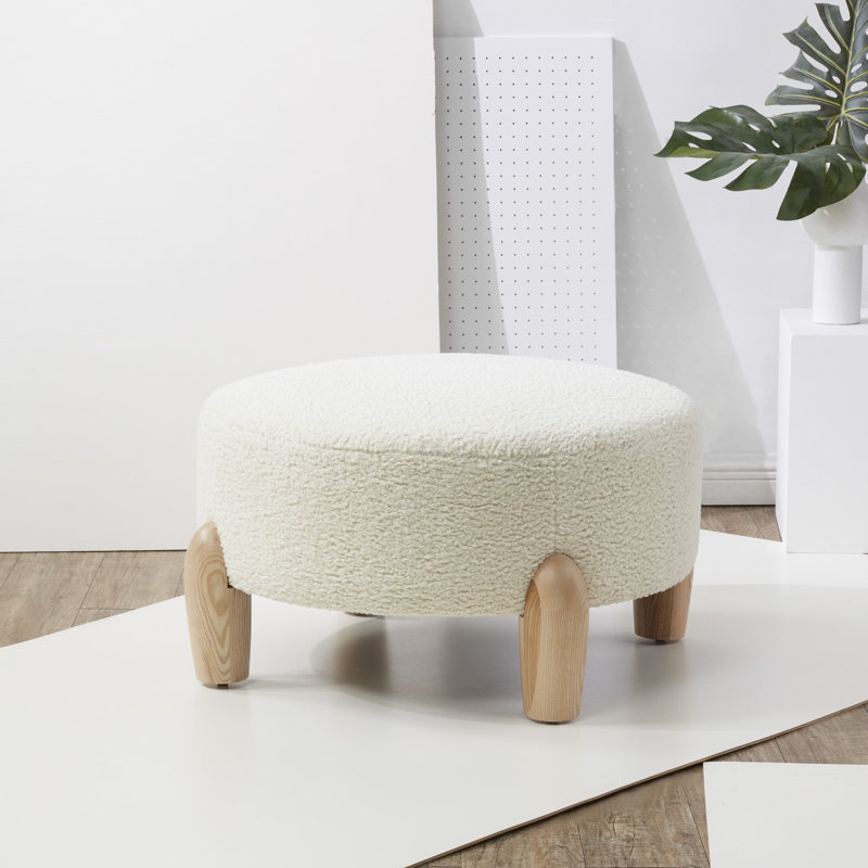 Repose-pieds rond scandinave Geddes, Sherpa ivoire, Brun