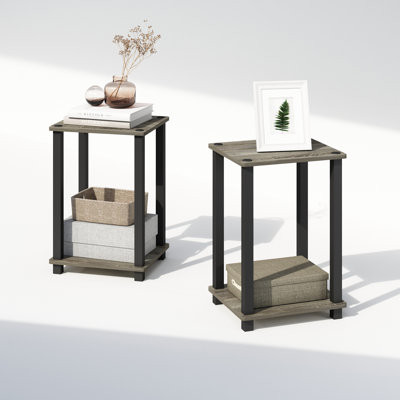 17 Stories Goncalo Compact Bedside Table, Nightstand, French Oak/Black, Set of 2