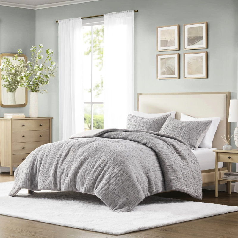 Édredon double / grand 3 pièces -, riche en coton et rembourré, tissé, rembourrage en tissu gris,