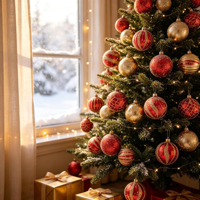 Red and Gold Christmas Ball Ornaments, Shatterproof Tree Decor Set