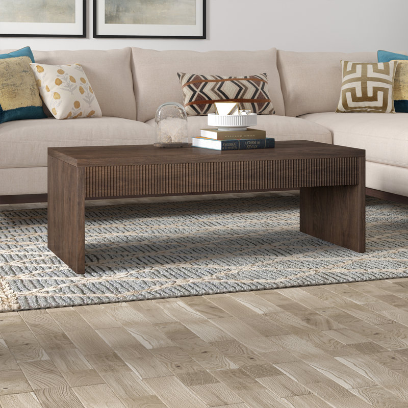 Lawrence 48" Wide Rectangular Fluted Coffee Table in Alder Brown, Alder Brown