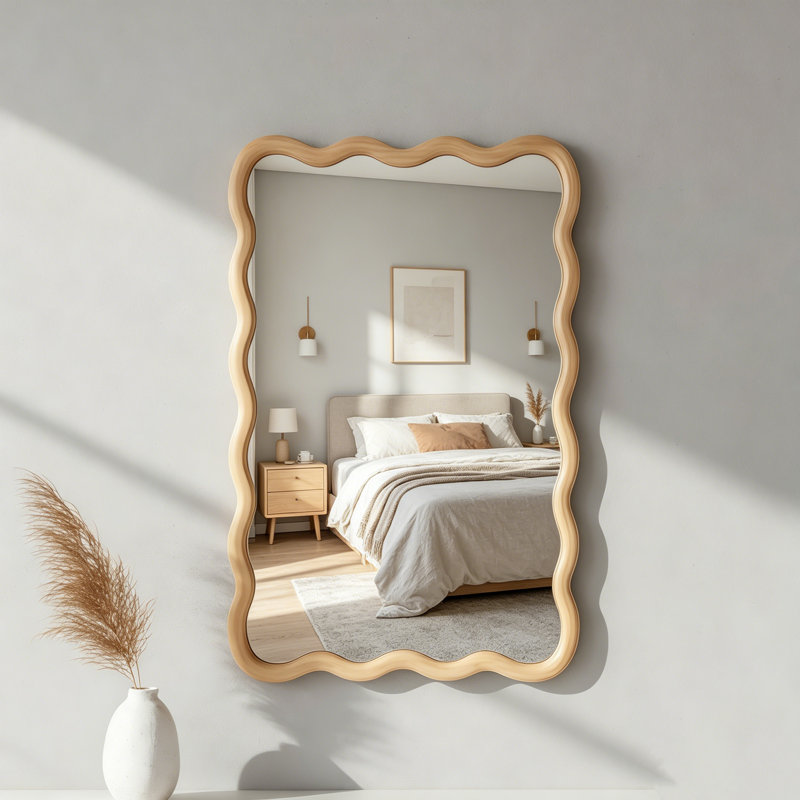 Miroir de salle de bain suspendu rectangulaire ondulé 20 po x 30 po, pour chambre à coucher, salle de bain, salon, miroir de meuble-lavabo mural en verre pour hall d'entrée, blanc