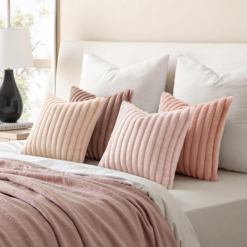 Housses de coussin à rayures roses 45 x 45 cm, ensemble de 4, style bord de mer moderne, Rose