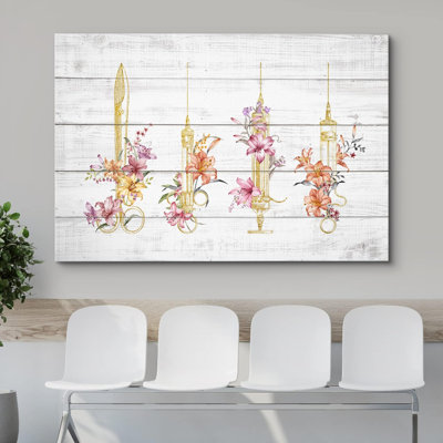 Medical Health " Wood Effect Panel Doctor's Needles Flowers "