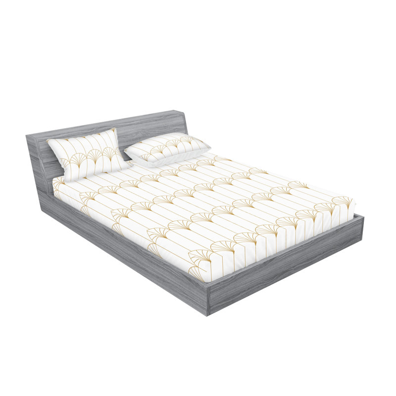 Microfiber Geometric Sheet Set, White, Full Sheet Set with 2 Pillowcases