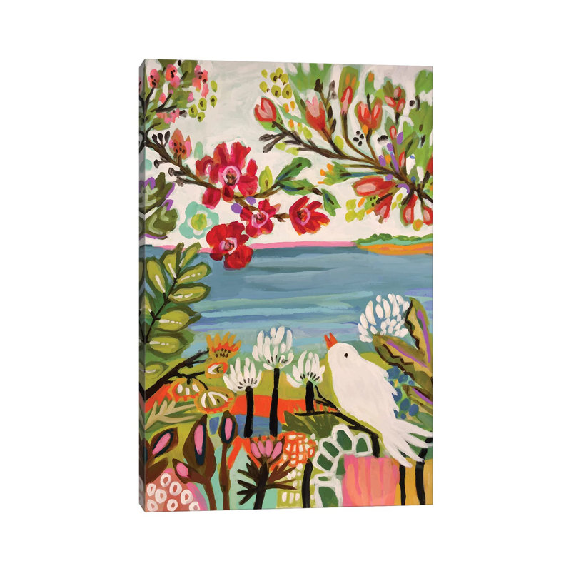 «Birds in the Garden II» par Karen Fields - reproduction de peinture encadrée, H 26 po x l 18 po x 1,5 po, Toile tendue