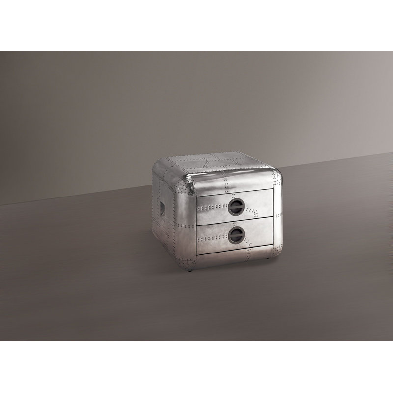 Annessia Industrial 26" Square 2-Drawer End Table in Aluminum