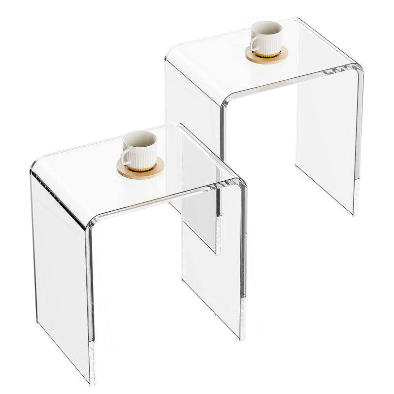 Table de bout en acrylique, 2 tables d'appoint en Lucite en forme de C, table d'appoint en acrylique transparent pour les boissons, la nourriture, les collations utilisées dans le salon, la chambre à coucher et le bureau