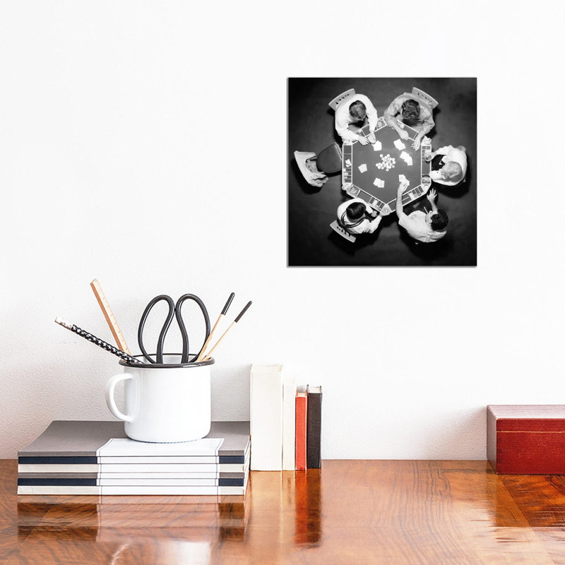 1950S High Angle Overhead View Of Five Anonymous Men Playing Poker - Wrapped Canvas Print, 30.48 cm H x 30.48 cm W