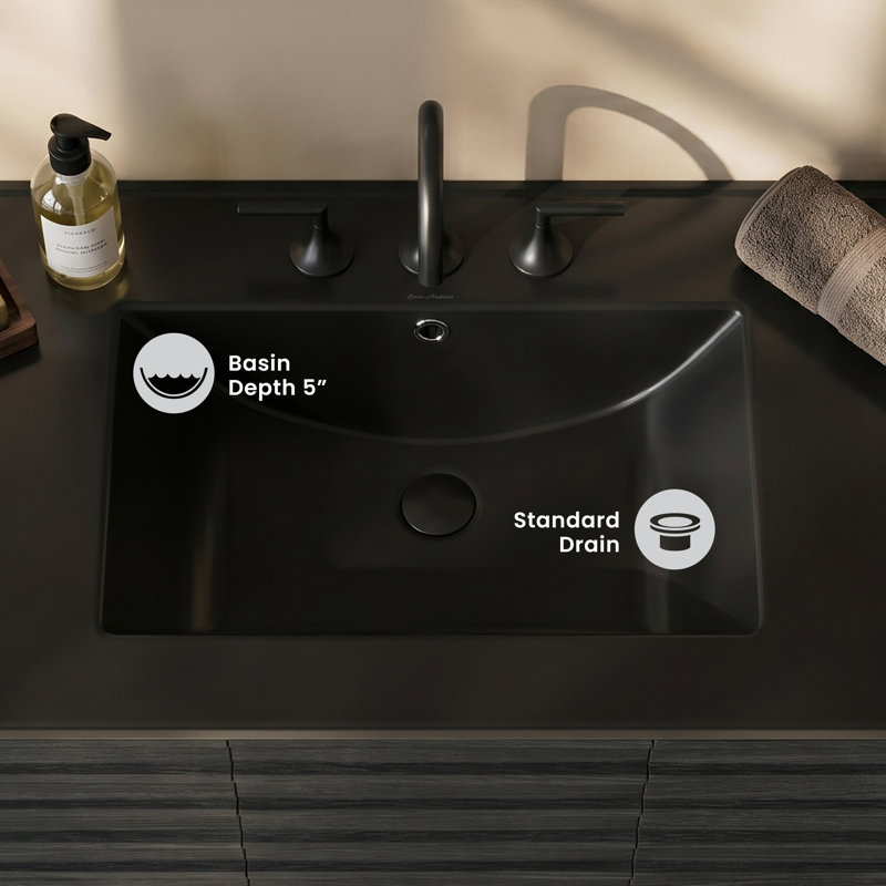 Dessus de meuble-lavabo en céramique, Noir mat, 8 po