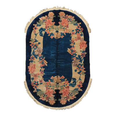 Tapis botanique traditionnel chinois antique en laine noué à la main 5 x 8
