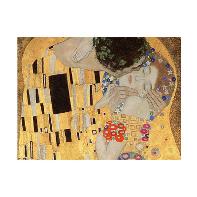 Wrapped Canvas Wall Art - Gustav Klimt 'The Kiss' Wall Art for Living Room, Bedroom, or Office Décor - 24x32