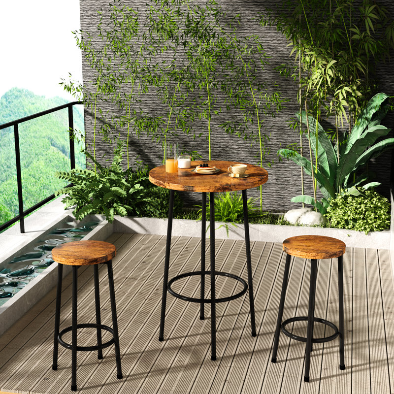 3 Piece Round Bar Table Set, Counter Height Dining Table Set For Farmhouse Restaurant Cafe, Kitchen