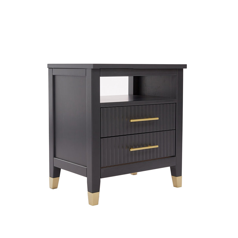 Ambyr 50cm W Solid + Manufactured Wood Bedside Table, Grey