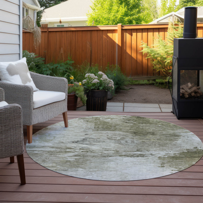Khloei Washable Abstract Indoor / Outdoor Rug, Round 8'