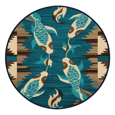 Washable Koi Fish Southwestern Area Rug