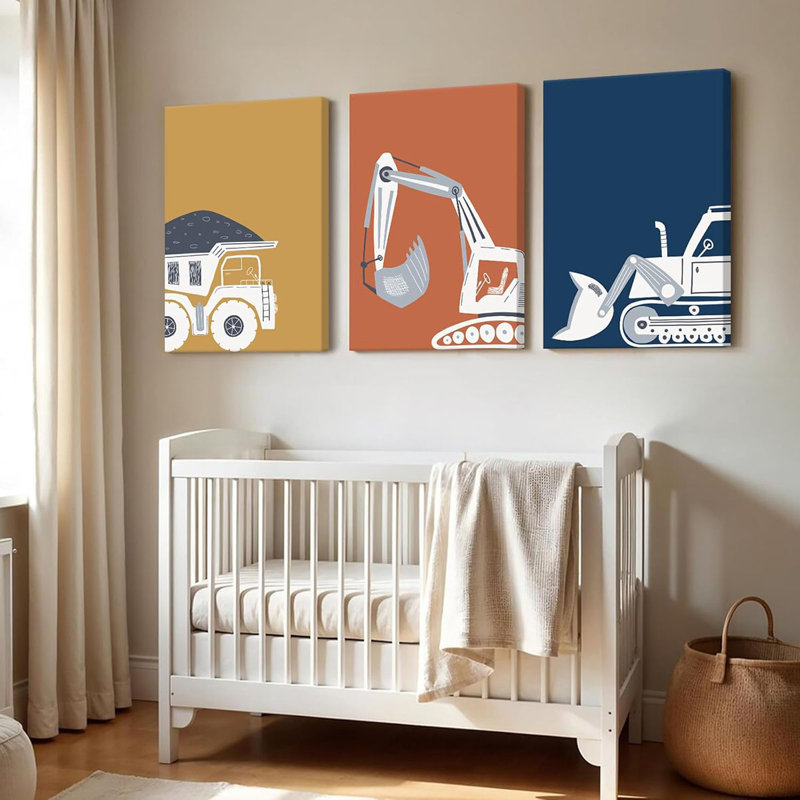 3 Piece Wrapped Canvas Print, Dark Blue