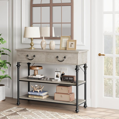 Console Tables with 2 Drawers, Narrow Console Table with Storage Shelves for Entryway, Living Room