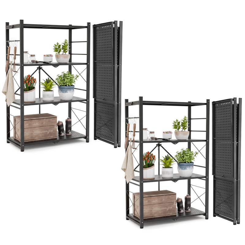 Étagère pliable en métal à 4 niveaux, support de rangement en acier robuste, Noir