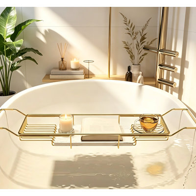 Bathtub Tray Stainless Steel with Marble Base, Adjustable Rustproof Bath Caddy for Spa Relaxation Bath Bombs