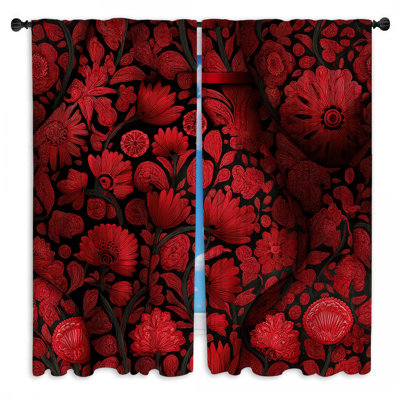 Rideaux de fenêtre à motif floral rouge et obscurcissant - 2 panneaux