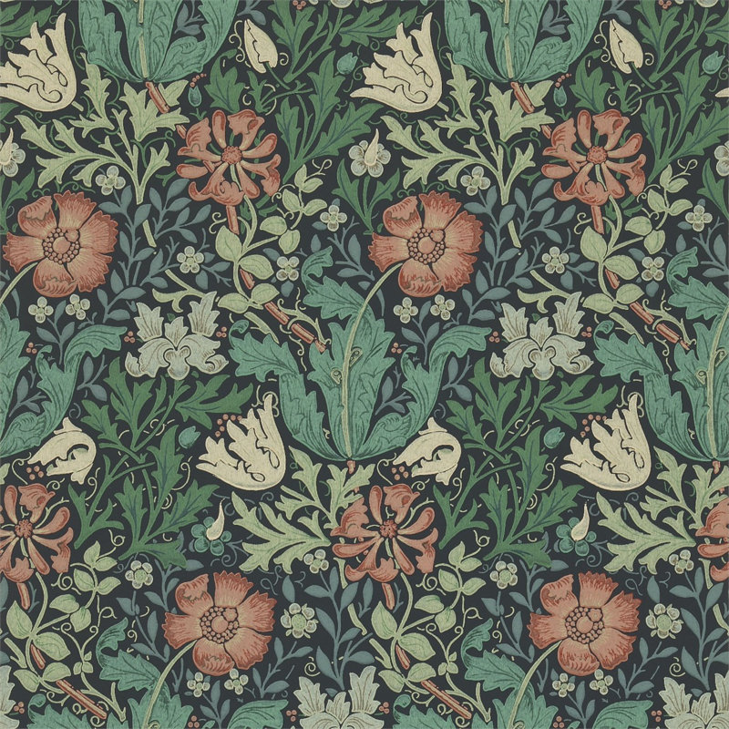 Compton Wallpaper, Indigo/Artichoke
