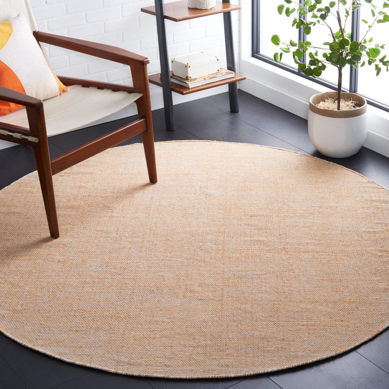 Montauk Flat Weave Cotton Solid Color Rug, Round 6'