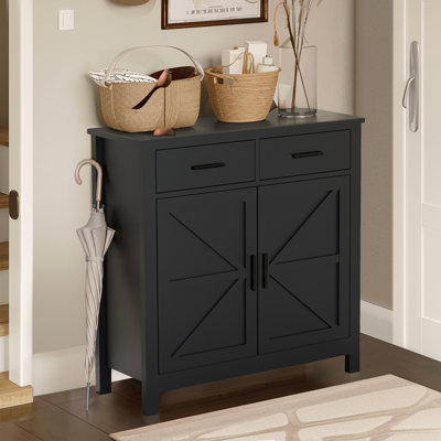 Kitchen Storage Cabinet, Modern Farmhouse Buffet Cabinet With Storage, Coffee Bar With 2 Drawers And 2 Doors, Floor Sideboard Buffet For Living Room, Dining Room, Bathroom, (Black)