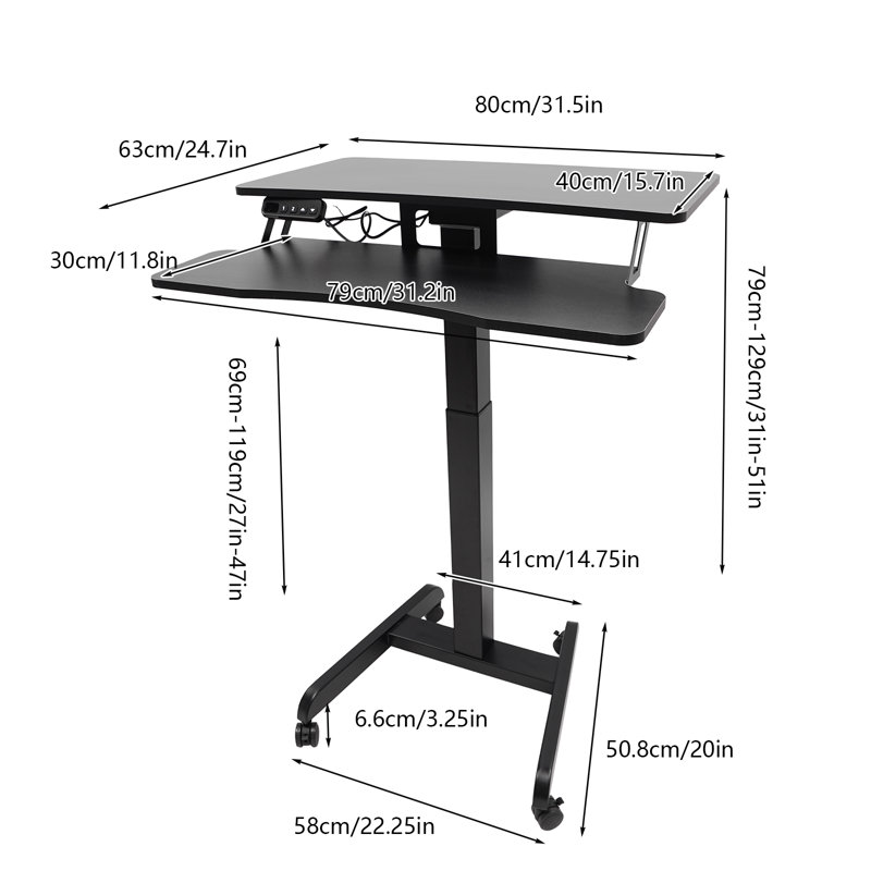 Bureau debout à hauteur ajustable l 31 po Merrlyn, Noir
