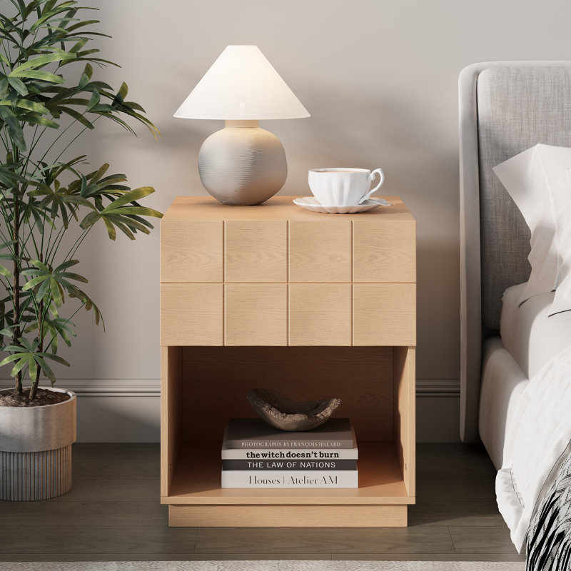 50.8cm W Particle Board Bedside Table, Natural Oak