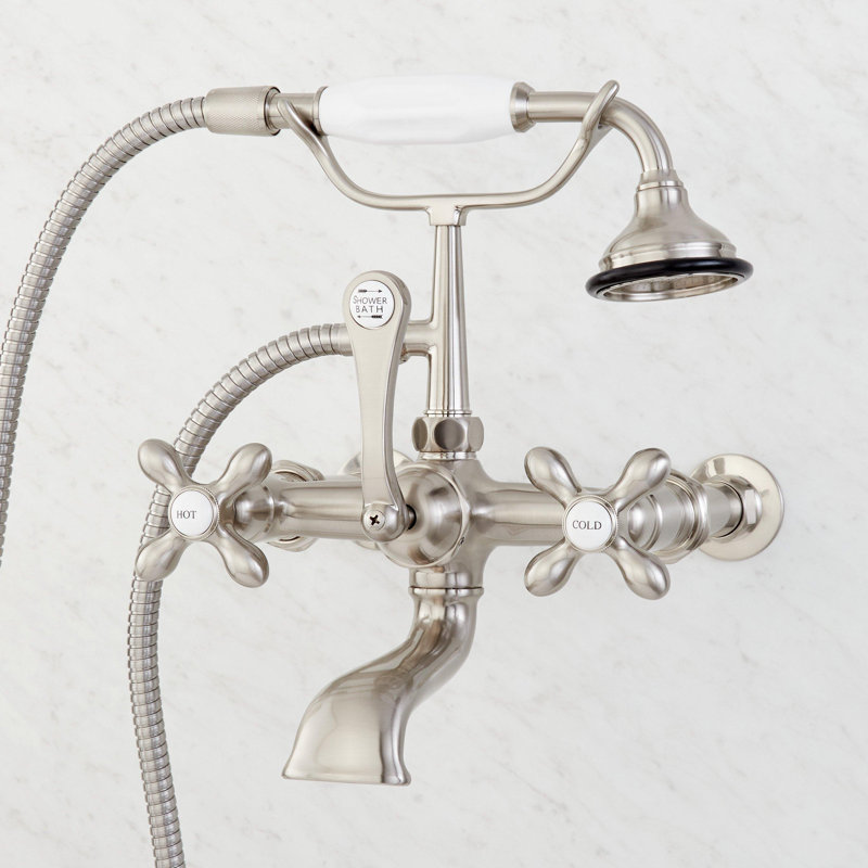 Telephone Style Wall Mounted Tub Faucet with Cross Handles, Brushed Nickel